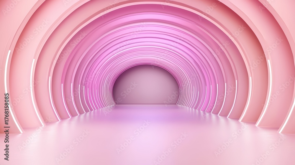Obraz premium Modern Pink Tunnel Interior Design with Soft Light and Curved Lines for Studio, Gallery, or Event Space Decoration Ideas
