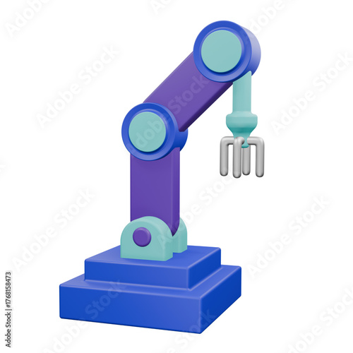 A 3D render of a futuristic robotic arm with a manipulator gripper, illustrating industrial automation and advanced manufacturing technology on a white background