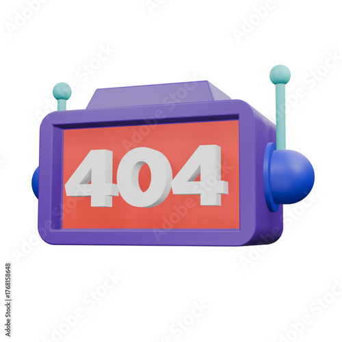 Vivid 3D illustration of a stylized screen showing a '404 Page Not Found' error, representing a digital hiccup, broken link, or unavailable web content