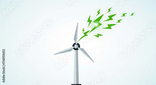 Wind turbine with green energy bolts concept of renewable energy, clean energy, and sustainable development for future