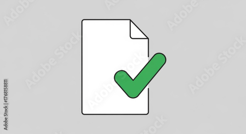 Illustration of a document with a green check mark, symbolizing approval, completion, or validation