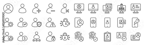 account icon pack outline style vector collection for user profile and autentication