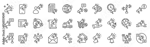 announcement icon pack outline style vector collection for marketing and promotion