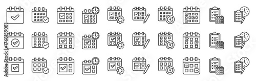 schedule icon pack outline style vector collection for planning and organization