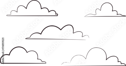 Fluffy clouds simple black and white line drawing line art