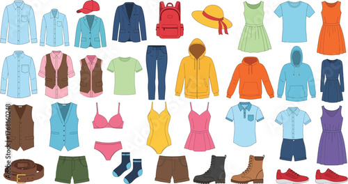 Assorted clothing apparel vector illustration fashion style wardrobe
