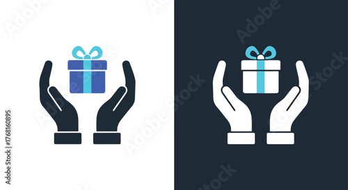 Hands holding gift icon symbol website general use - Vector icon symbol for website - Icon vector - Blue icon