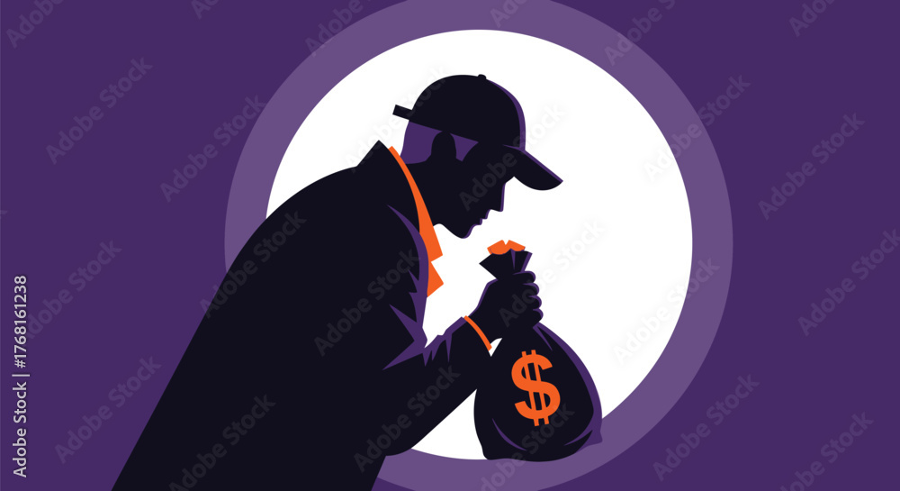 © Malik - Illustration of thief with money bag concept of financial crime theft © Malik - Illustration of thief with money bag concept of financial crime theft