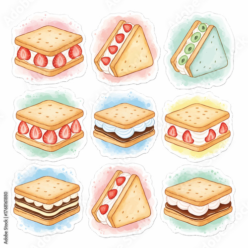 Colorful sandwich icons with various fillings