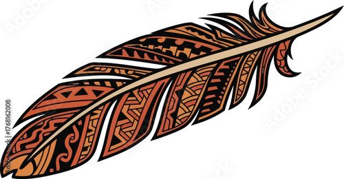 Detailed rusty brown bird feather with intricate patterns isolated on white vector