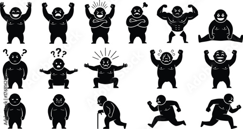 Collection of cartoon characters showing different emotions and actions