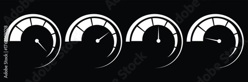 speedometer logo vector illustration. Speedometer speed vector icon set. automotive, speed measurement. Vector set for car speed, fuel, RPM, tachometer. Black speed dials displaying performance with 