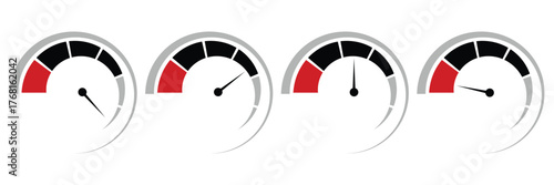 speedometer logo vector illustration. Speedometer speed vector icon set. automotive, speed measurement. Vector set for car speed, fuel, RPM, tachometer. Black speed dials displaying performance with 