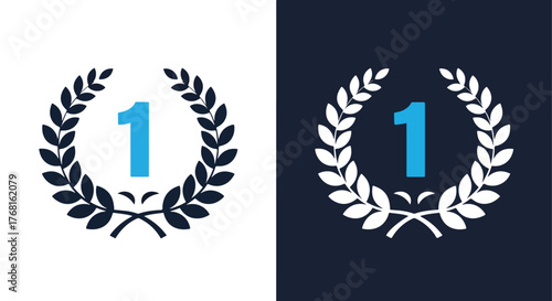 Number one laurel wreath icon symbol for achievement and victory - Vector icon symbol for website - Icon vector - Blue icon