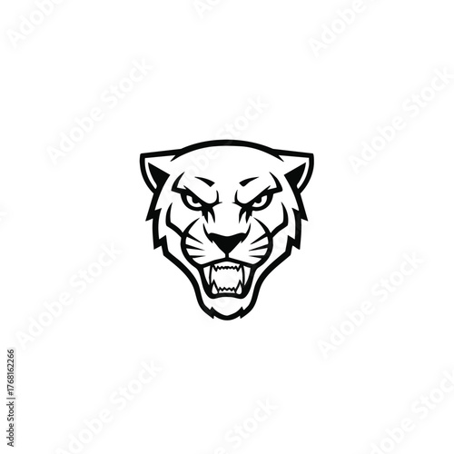 Powerful and Fierce Big Cat Head Design with Intense Expression and Bold Line Art for Sports or Identity