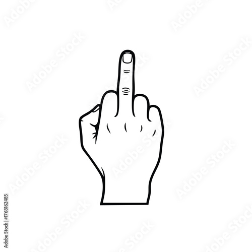 Close-up of a hand with the middle finger extended, symbolizing defiance or insult in a minimalistic line drawing style