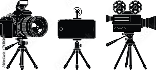 Camera equipment photography video recording devices vector illustration