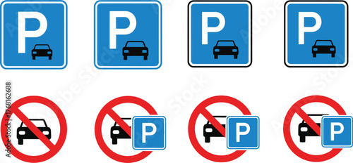 Parking and no parking signs vector illustration for web design use