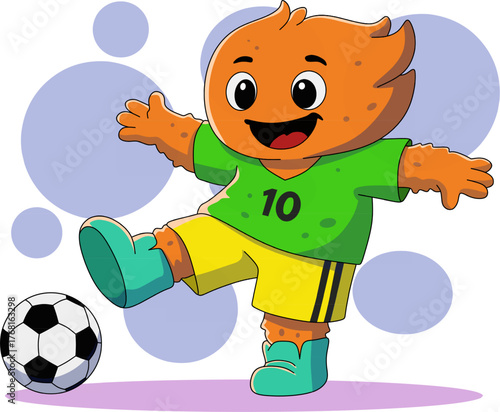 A group of cartoon characters playing soccer. The soccer ball is in the middle of the image. The characters are wearing different colored jerseys, and they are all in motion, kicking the ball