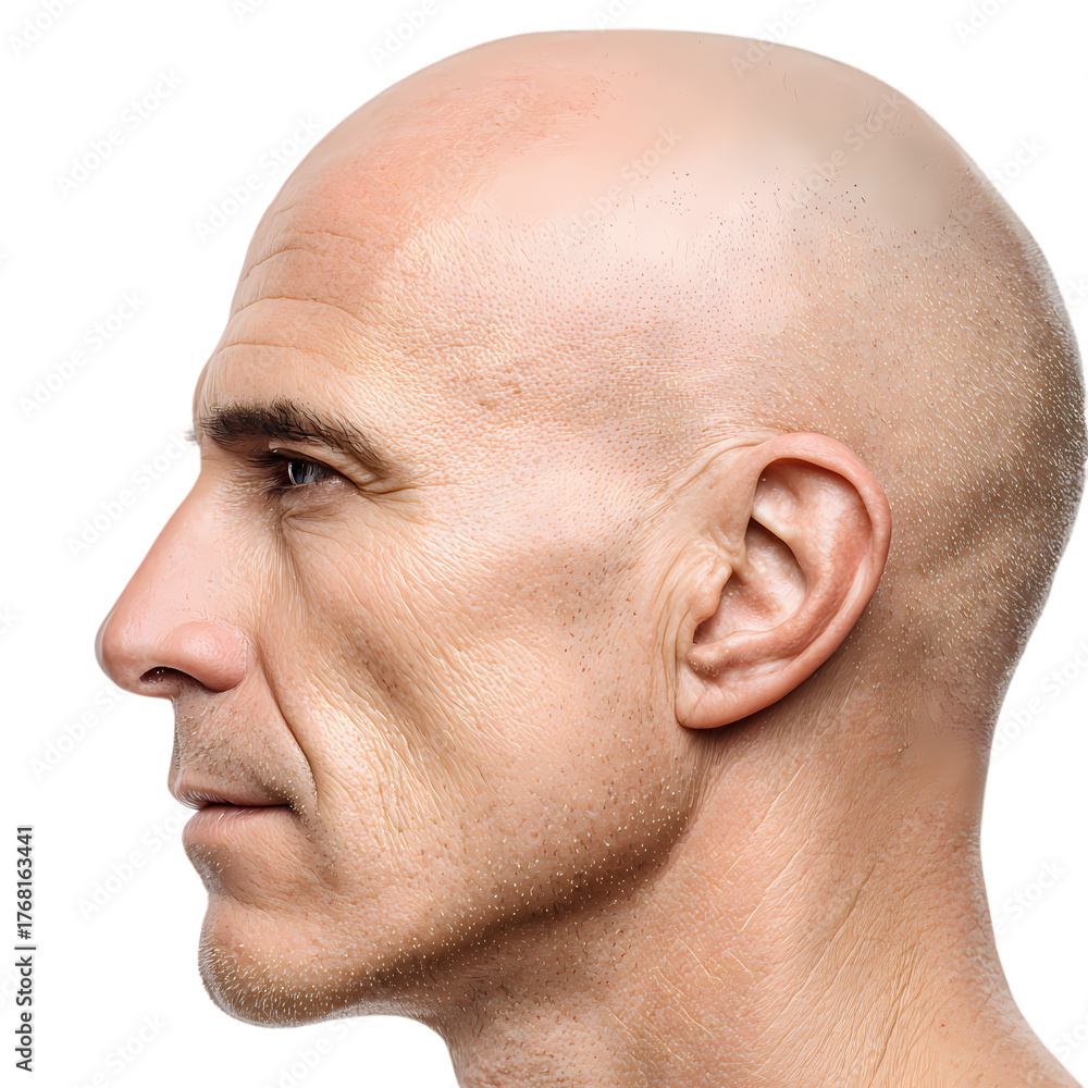 Obraz premium Bald Man Head Profile isolated on transparent background