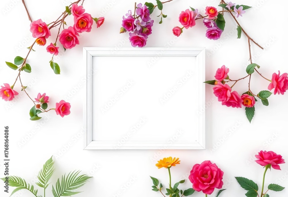 Obraz premium Blank white picture frame mockup isolated on white background, wooden, photo frame