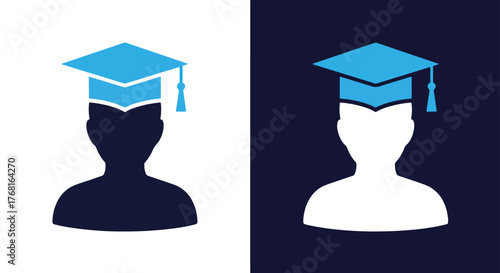 Graduation cap icon symbol for education and achievement - Vector icon symbol for website - Icon vector - Blue icon