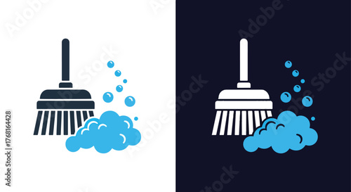 Broom and dustpan icon symbolizing cleaning and tidiness for websites - Vector icon symbol for website - Icon vector - Blue icon