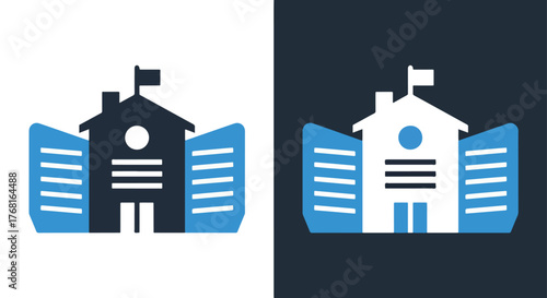 School building icon symbol for website education and learning concepts - Vector icon symbol for website - Icon vector - Blue icon