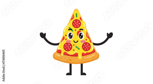 Cartoon pizza slice character with a cheerful expression for kids product design