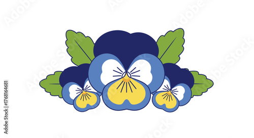 Stylized pansy flower arrangement with vibrant colors and clean design elements