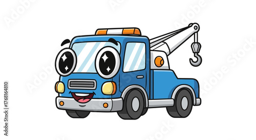 Cheerful cartoon tow truck with bright eyes perfect for childrens illustrations and educational