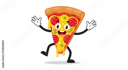 Enliven your projects with this joyful cartoon pizza slice character isolated on white background