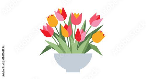 Stylized tulip arrangement creating a modern minimalist geometric aesthetic with vibrant colors