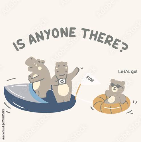 set of funny animals of hippopotamus and bear