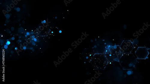 Abstract Hexagonal Network Background with Glowing Blue Particles and Connection Lines