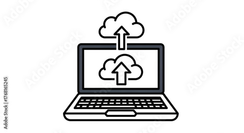 Laptop with cloud upload and download icon data transfer, cloud storage, backup, and synchronization concept vector illustration