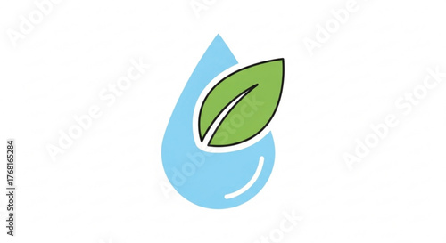 Illustration of a water drop with a leaf inside, symbolizing environmental protection and sustainable practices