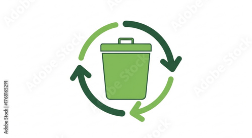 Illustration of a recycling bin with arrows, representing waste management and circular economy