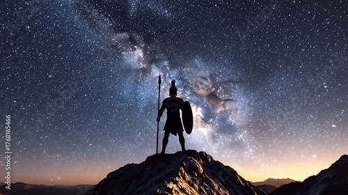 Celestial Sentinel: Hero's Silhouette Against the Galaxy
