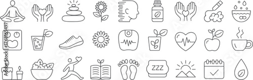 Wellness lifestyle line icons set vector illustration healthy living concept