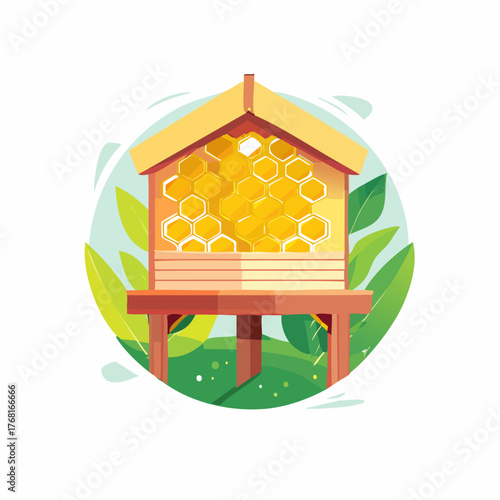 Beehive Illustration - A Detailed Depiction of a Honeycomb Structure.
