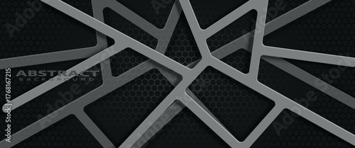 Overlap black and silver background with deep shadow and texture, luxury line background concept.