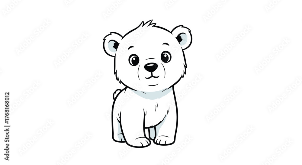 Fototapeta premium Cute cartoon illustration of a baby polar bear standing on a white background.