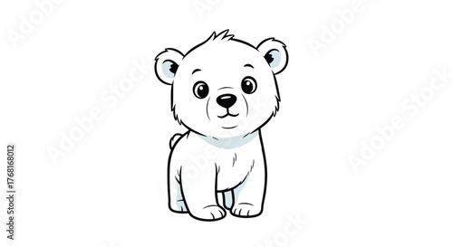 Cute cartoon illustration of a baby polar bear standing on a white background.
