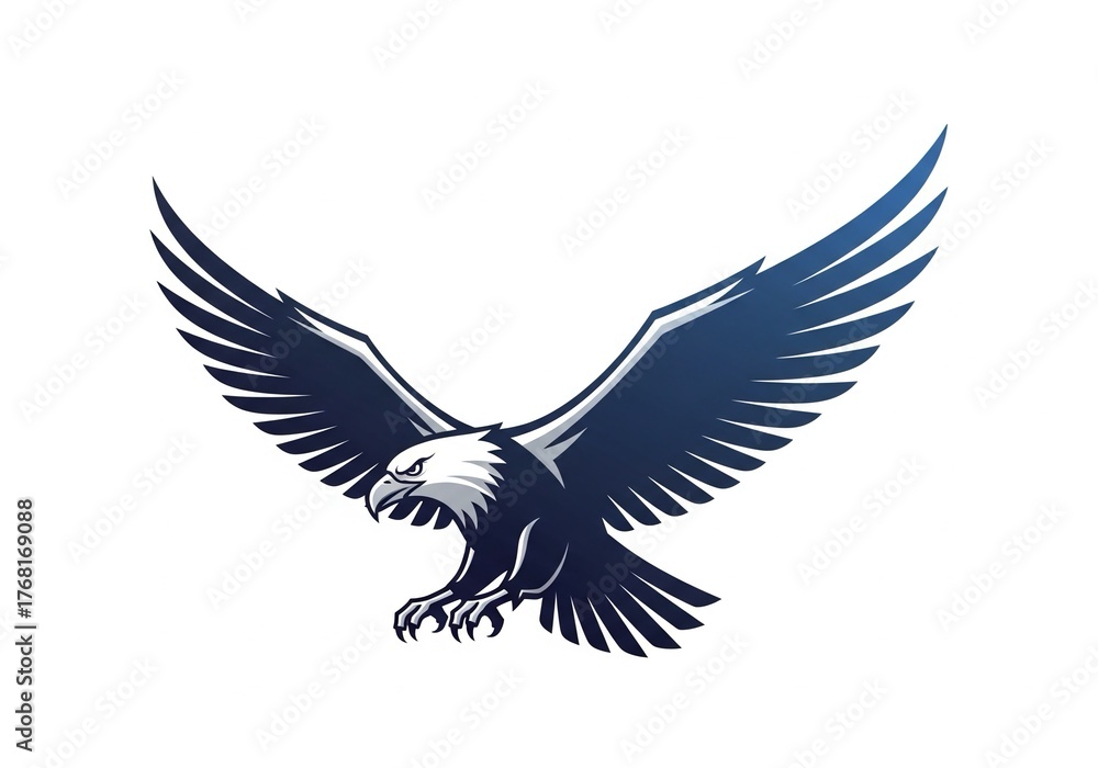 Fototapeta premium Powerful bald eagle in dynamic flight, wings spread wide, symbolizing freedom, strength, and ambition for modern branding and design projects.