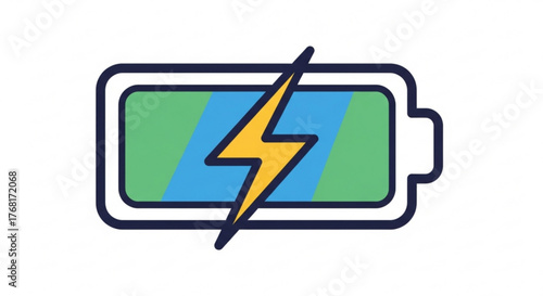 Illustration of a battery charging with a lightning bolt, , symbolizing energy, power, and electrical charging process
