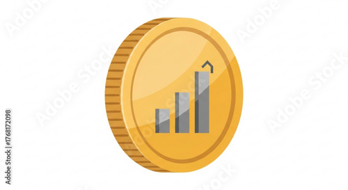 Coin with bar graph represents financial growth, investment, market analysis, and economic success in a simple and modern design