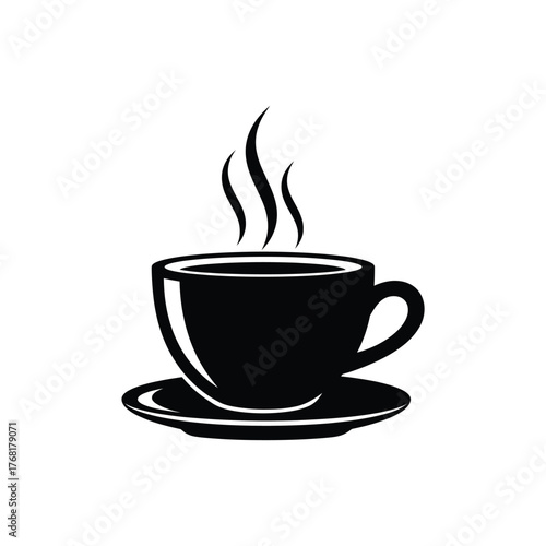 Steaming coffee cup and saucer simple silhouette icon for beverage lovers vector