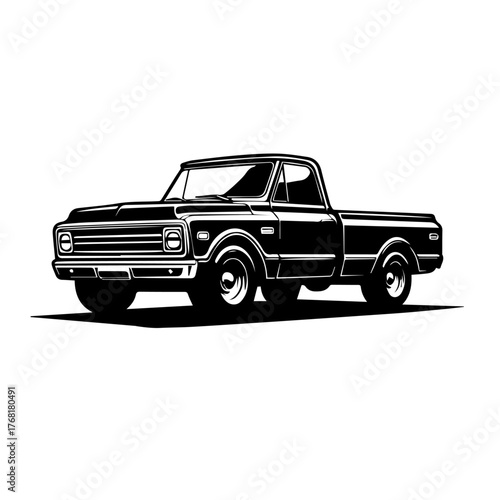 Black and white vector silhouette of a Classic Pickup Truck