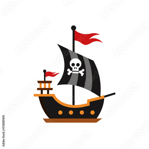 Cartoon pirate ship on transparent background